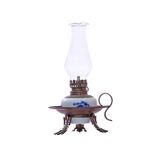 Đèn dầu thờ - dáng đèn đĩa - men lam cổ - cao 20 cm