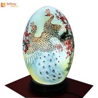 Đèn trang trí dáng trứng - vẽ chim công - cao 32cm