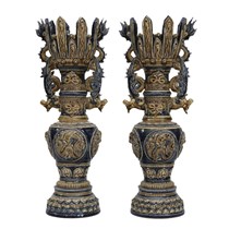 Chân đèn thờ khắc nổi họa tiết rồng - cao 45cm