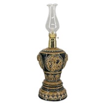 Đôi đèn dầu thờ khắc rồng nổi - men nâu - cao 32 cm
