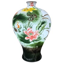 Đèn gốm BATO trang trí để bàn vẽ hoa sen - cao 35 cm
