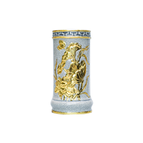 Ống hương đắp nổi hoa sen dát vàng cao 21cm